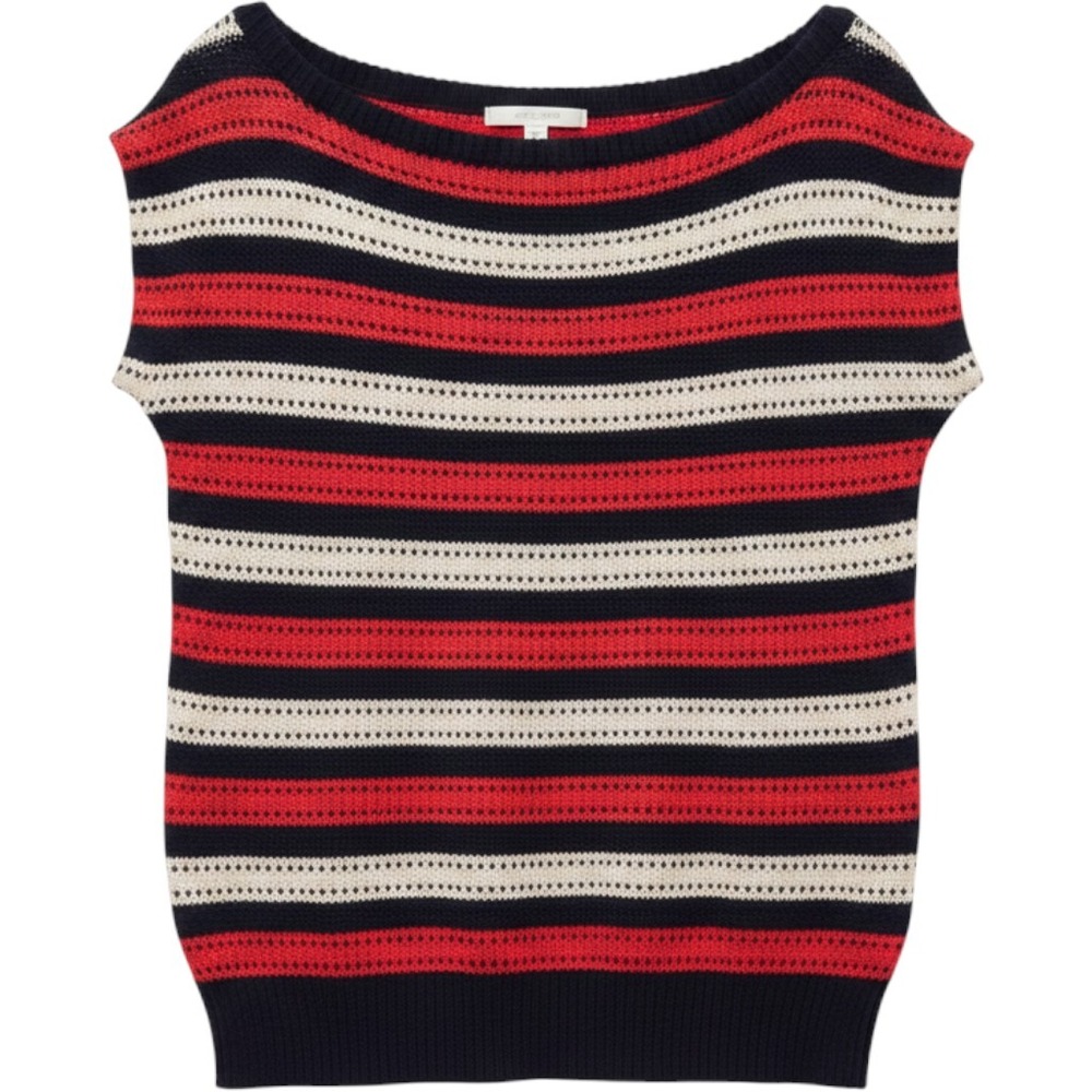 Marc by Marc Jacobs Knit Top Womens Med Navy Red Striped Linen Cotton Nautical
